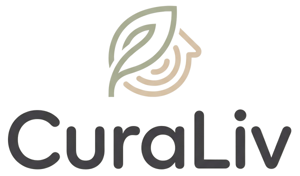 Curaliv logo with a leaf design on a light background